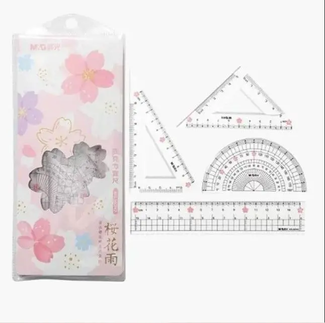 M&G  Sakura Rain 15cm Ruler set طقم هندسي غلاف ام جي