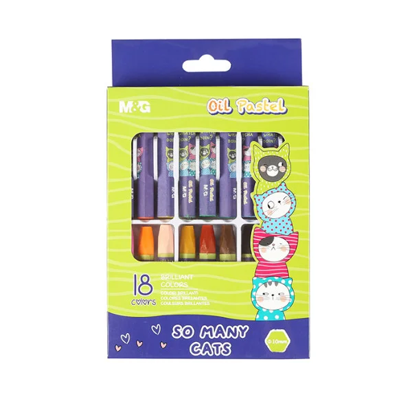 الوان شمع 18لون كاتس M&G So Many Cats Silk Smooth Oil Pastel Hexagon Crayon 18 Color