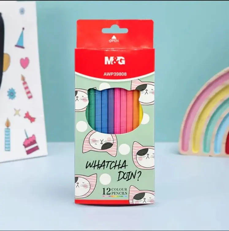 ألوان خشب باستل 12 لون M&G  Pack of 12 Hexagonal crayons SMC Pastel colored pencil 