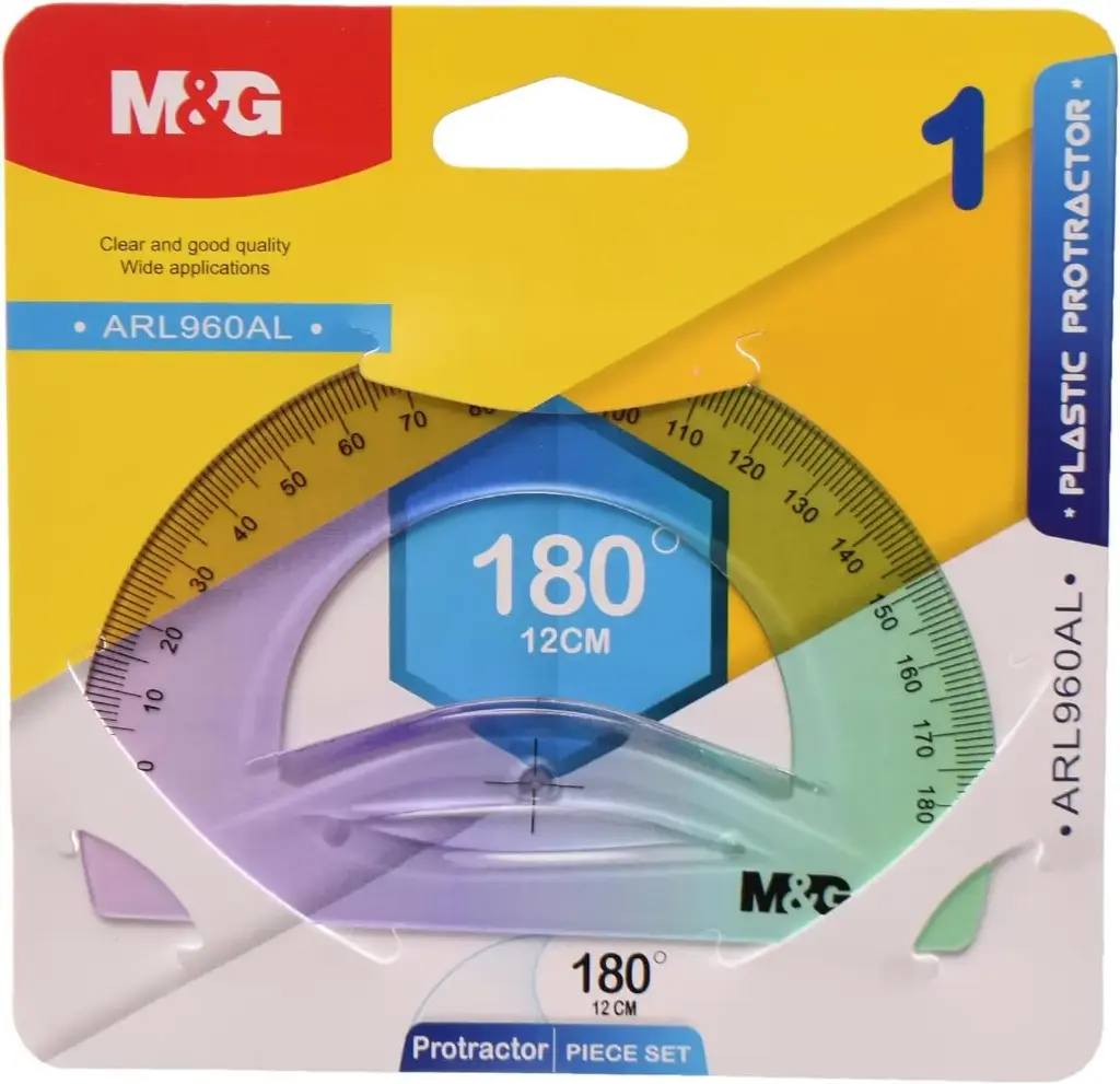 منقله M&G 12CM M&G  Plastic Protractor 180 Degree, Crafted From High-Quality Materials To Ensure Durability And Longevity - Multi-Colour 