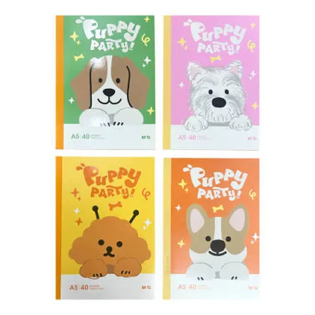 M&G Chenguang Puppy party lined Notebook, Portable Note-Taking, A5 Size, 40 Sheets