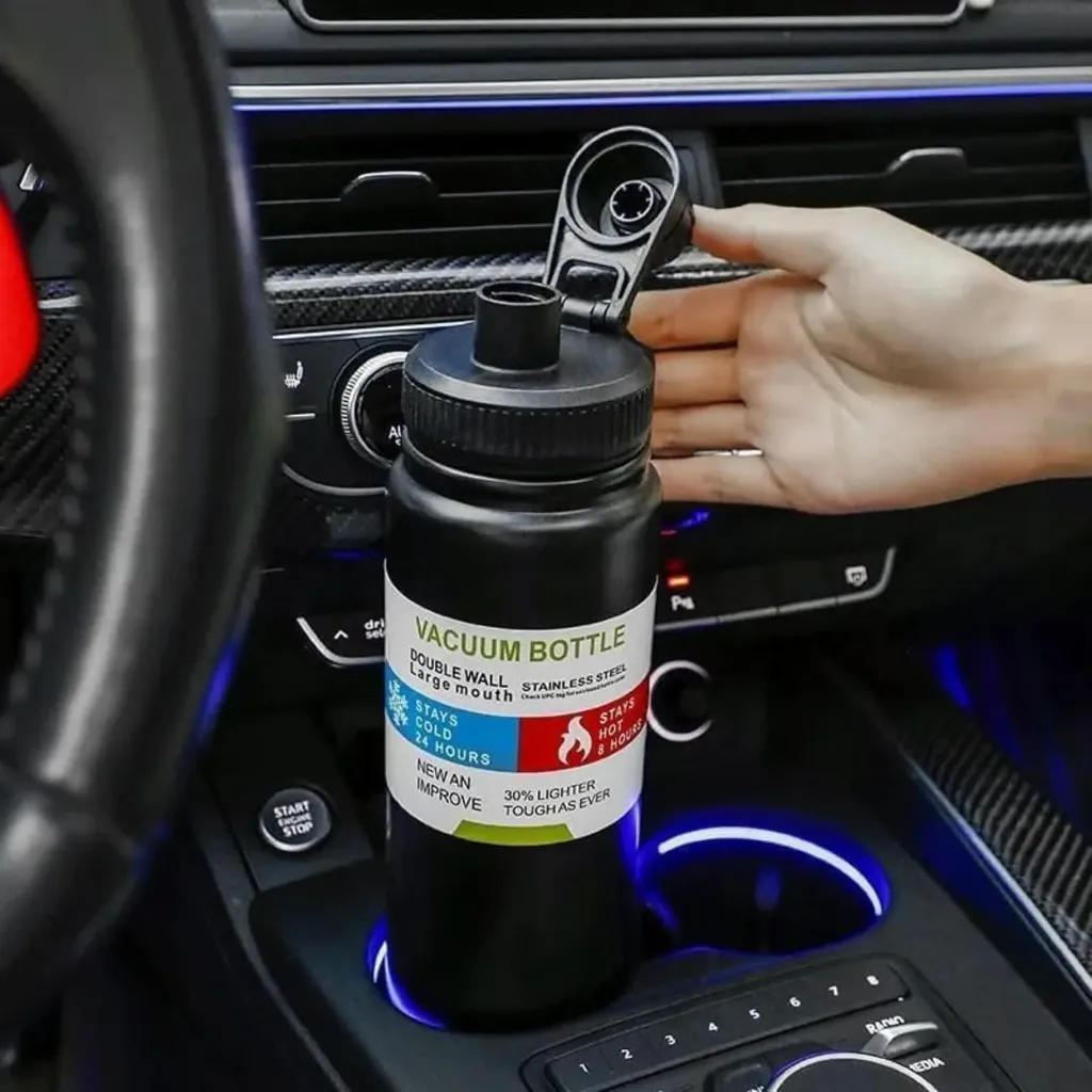 Stainless Steel Vacuum Insulated Thermal Bottle, Leakproof BPA-Free Sports Water Bottle for Coffee Tea Travel to Keep Drinks Hot or Cold - 1 Liter  مج حراري