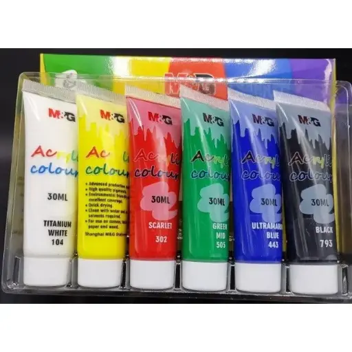 6 انابيب اكريليك M&G Acrylic basic Colours 30Ml 6 Pcs Set
